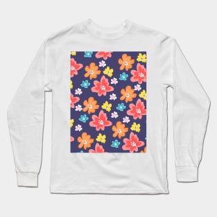 Multicolored small flowers on a blue background. Long Sleeve T-Shirt